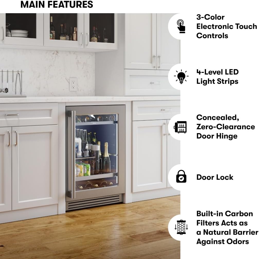 Zephyr 24' Wine Fridge & Beverage Refrigerator Single Zone Under Counter - Mini Wine Cooler Cellars Small Beer Fridge Cabinet Drink Chiller Freestanding Wine Beverage Cooler, 7 bottles,112 cans
