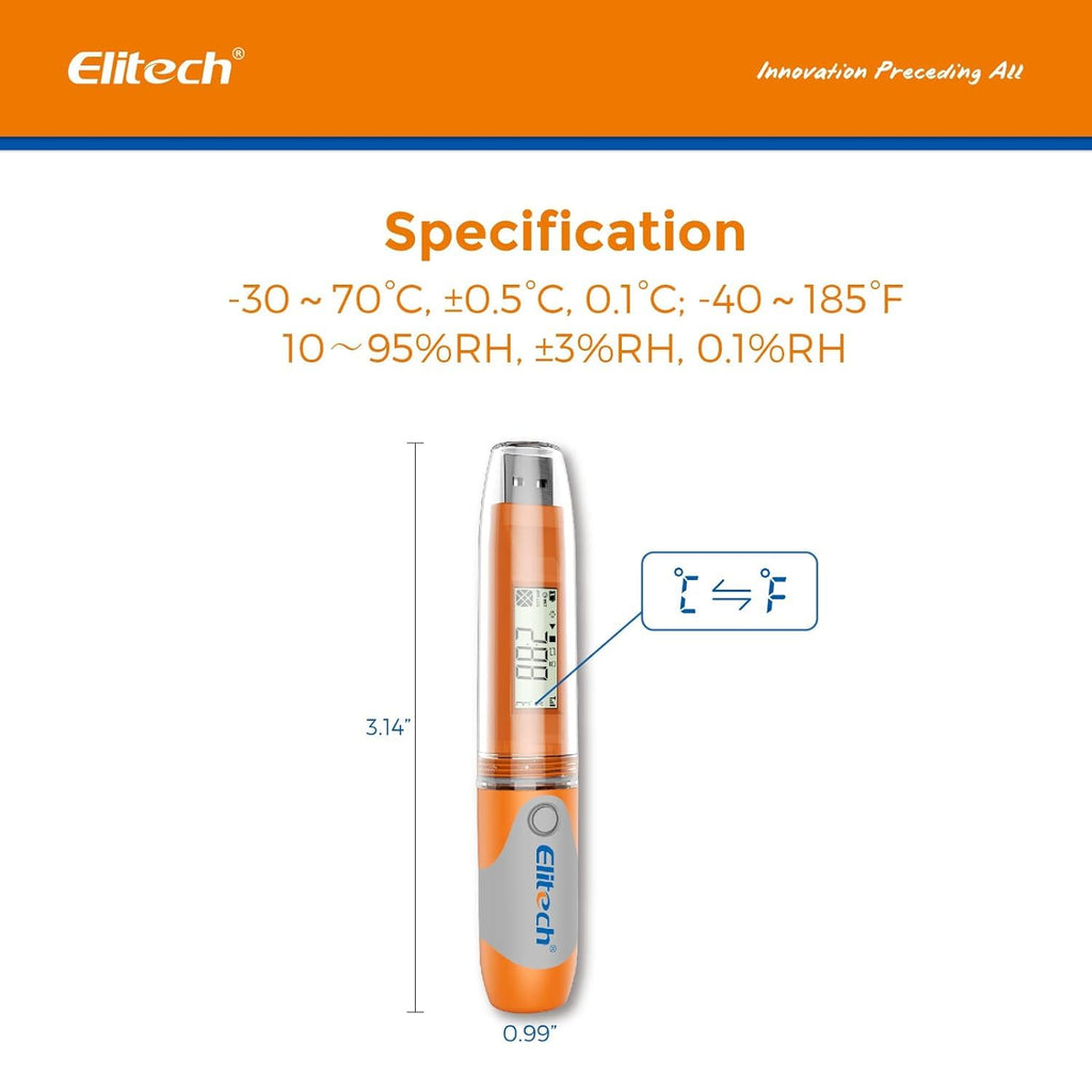 Elitech RC-51H USB Temperature Data Logger Reusable Digital Recorder Medical Refrigerator Thermometer Programmable Monitor 32000 Points High Accuracy (5 Packs)