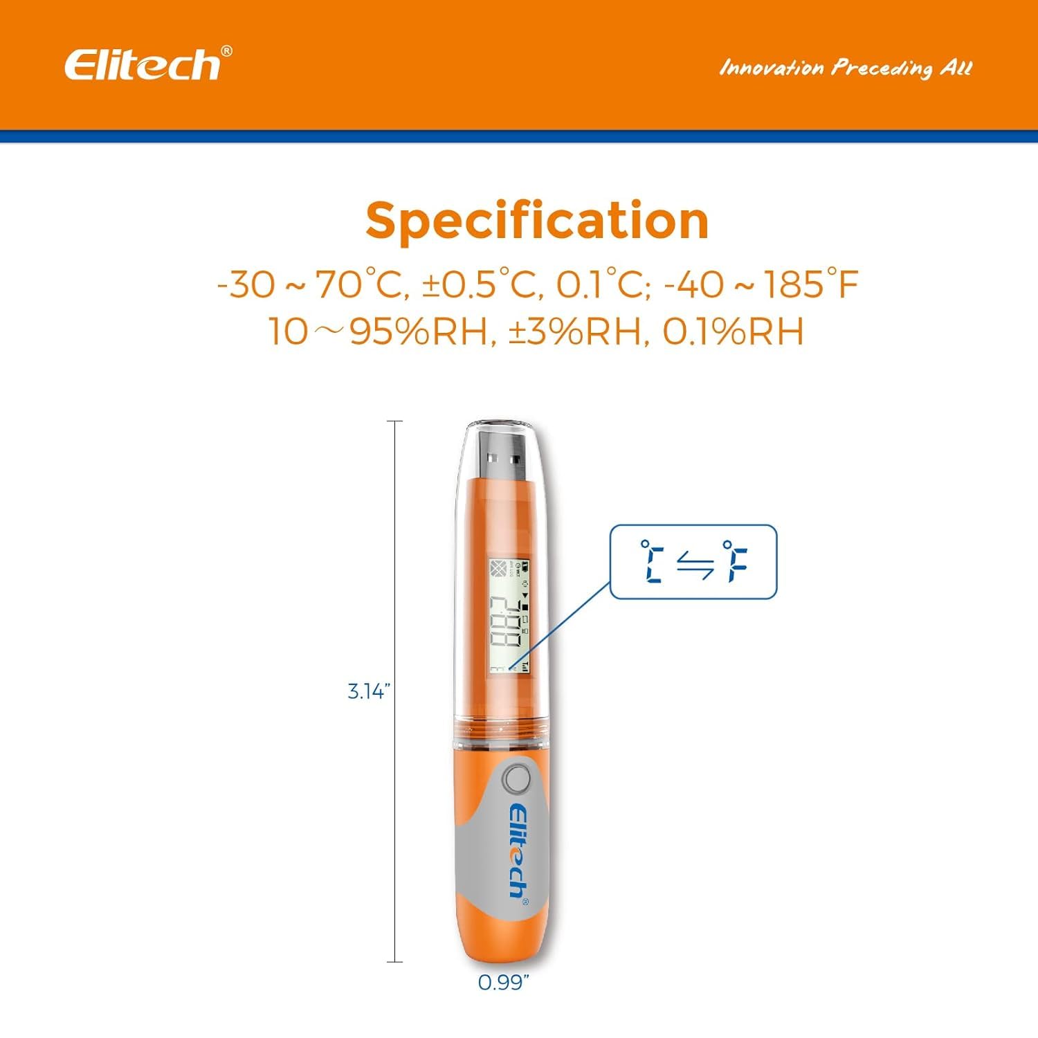 Elitech RC-51H USB Temperature Data Logger Reusable Digital Recorder Medical Refrigerator Thermometer Programmable Monitor 32000 Points High Accuracy (5 Packs)