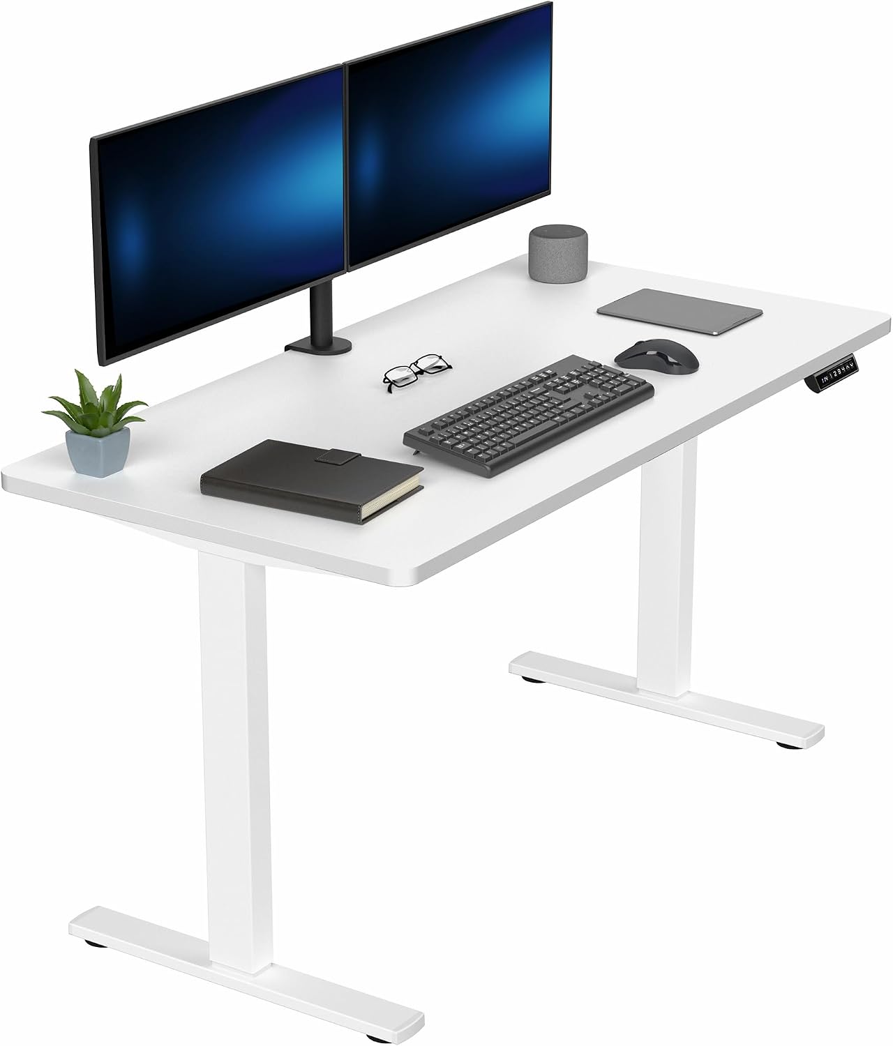 VIVO Electric 55 x 28 in Standing Desk, Memory Height Adjustment, 1B Series, Holds 220 lbs, One-Piece White Top, White Frame, DESK-KIT-1W55W