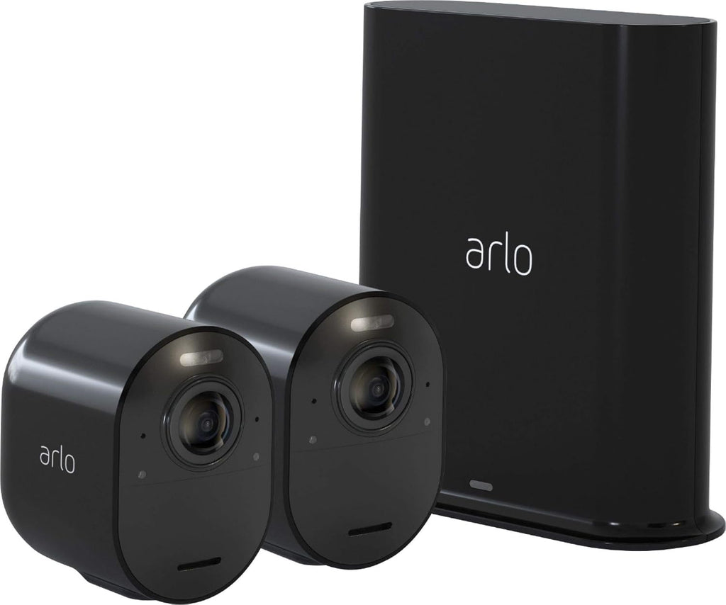 Arlo Ultra Security Camera 4K HDR (2nd Gen, 2020 Release) + SmartHub, Battery Power, Emergency Response, AI Event Captions, 1-Month Trial of Secure Plan, 180° Field of View, 2 Cam, Black