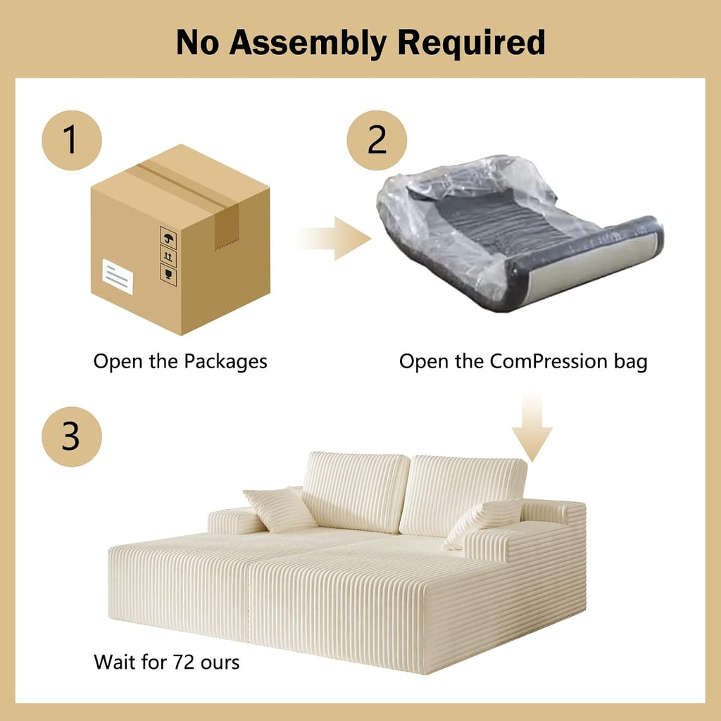 Modular Sectional Sofa, Boneless Couches for Living Room, L-Shape Sofa Couches,Cloud Couch Sectional, Comfy Corduroy Sofa, with Deep Seat, No Assembly Required (Beige, Loveseat Chaise)