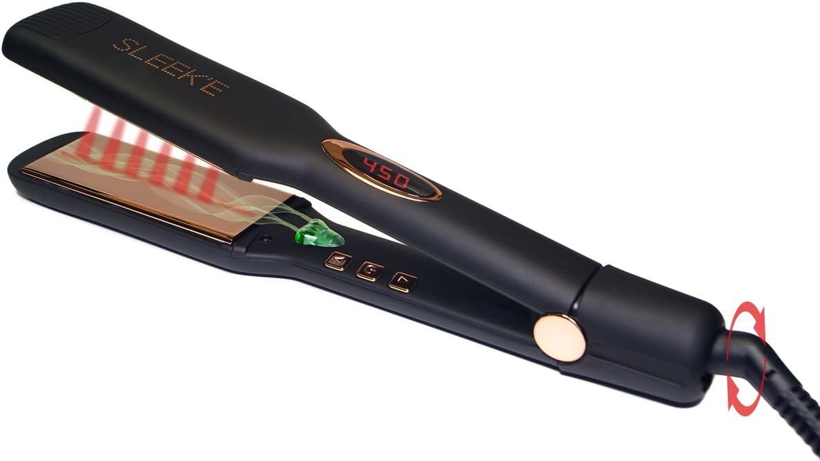 Sleek'e Hair Infrared 2' Wide Flat Iron Professional Ceramic Tourmaline-Infused Titanium Straightener (2inch, Black and Rose Gold)