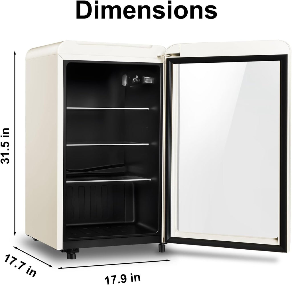 HAILANG Retro Beverage Refrigerator Cooler, 3.2 Cu.ft Mini Fridge with Glass Door for Soda Beer Wine, Beverage Cooler Prefect for Home, Bar