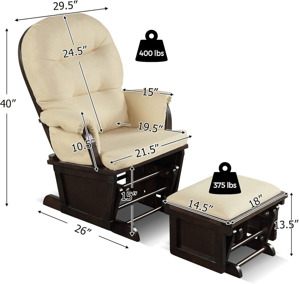 Comfortably Enjoy Rocking Chair Solid Practical Wood Construction, Incredibly Smooth Quiet Gliding Baby Nursery Relax Chair Glider Ottoman Set with Cushion