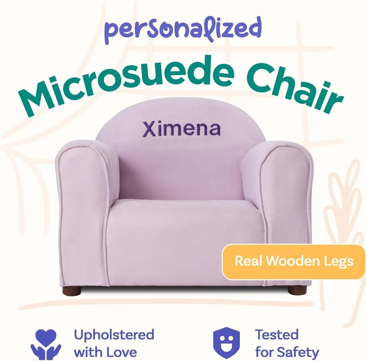 Keet Personalized Toddler Chair, Customize with Name, Soft Microsuede Upholstery, Embroidered Kids Armchair, Sturdy Wooden Frame, Easy to Clean, Ages 2–5, Gift-Ready Toddler Chair for Playrooms.