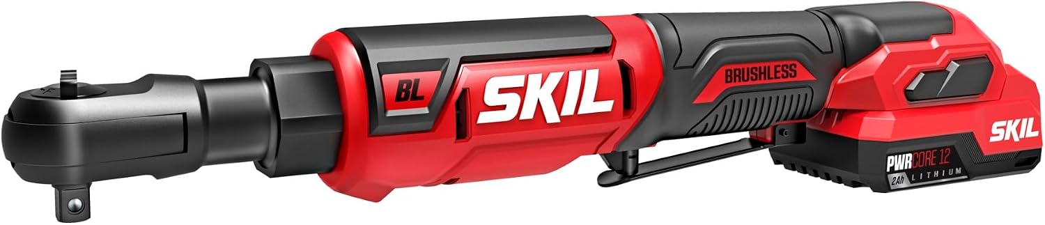 SKIL PWR CORE 12 Brushless 12V 3/8-Inch Ratchet Wrench Kit, Includes 2.0Ah USB-C Battery and 20W Charger - RW5763A-11