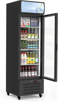 IDEALHOUSE 13.4 Cu.Ft Commercial Display Refrigerator, Single Glass Door Beverage Cooler with 4 Adjustable Shelves & LED Lighting, Black Drink Fridge for Store or Home