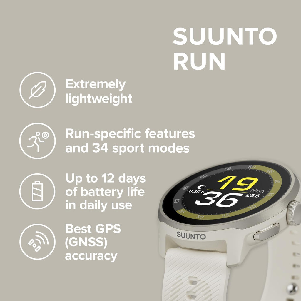 SUUNTO Run Running GPS Sports Watch with Silicone Strap, 1.32' AMOLED Touchscreen w/Crown Button, Wrist Heart-Rate & Sleep Health Tracking, Frost Gray