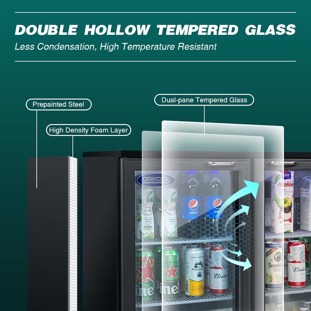 Back Bar Cooler - 480 Can Capacity Beverage Refrigerators, 3 Hinged Glass Doors, LED Lighting, Adjustable Shelves, Safety Door Lock, Perfect for Bars, Restaurants & Home