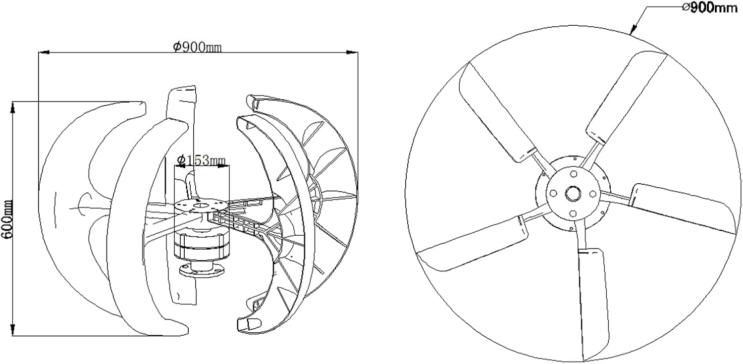 1000W-3000W Vertical Wind Turbine Generator, 5 Blades Home Use Wind Turbine Low Noise for Garden Home12v 24V 48V (with Controller)