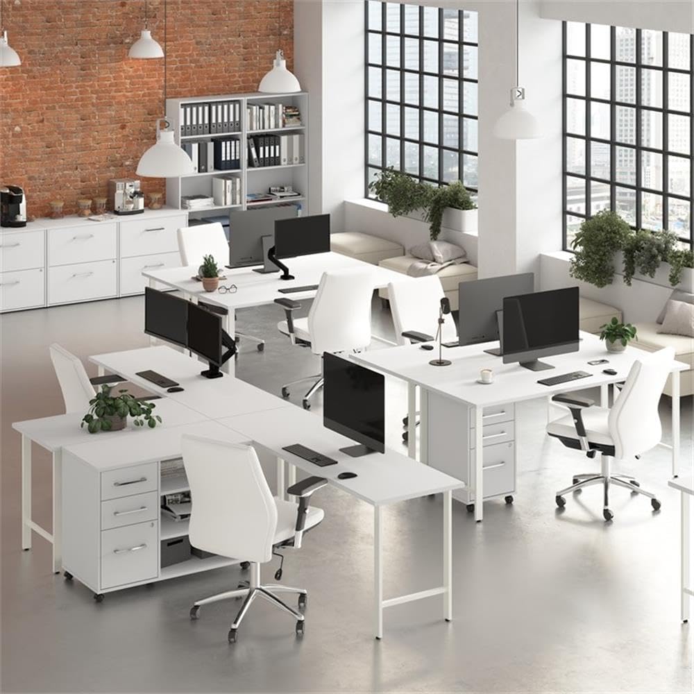 Bush Business Furniture Hustle 60W x 30D L Shaped Computer Desk with Metal Legs in White, Modular Corner Table for Home and Professional Office