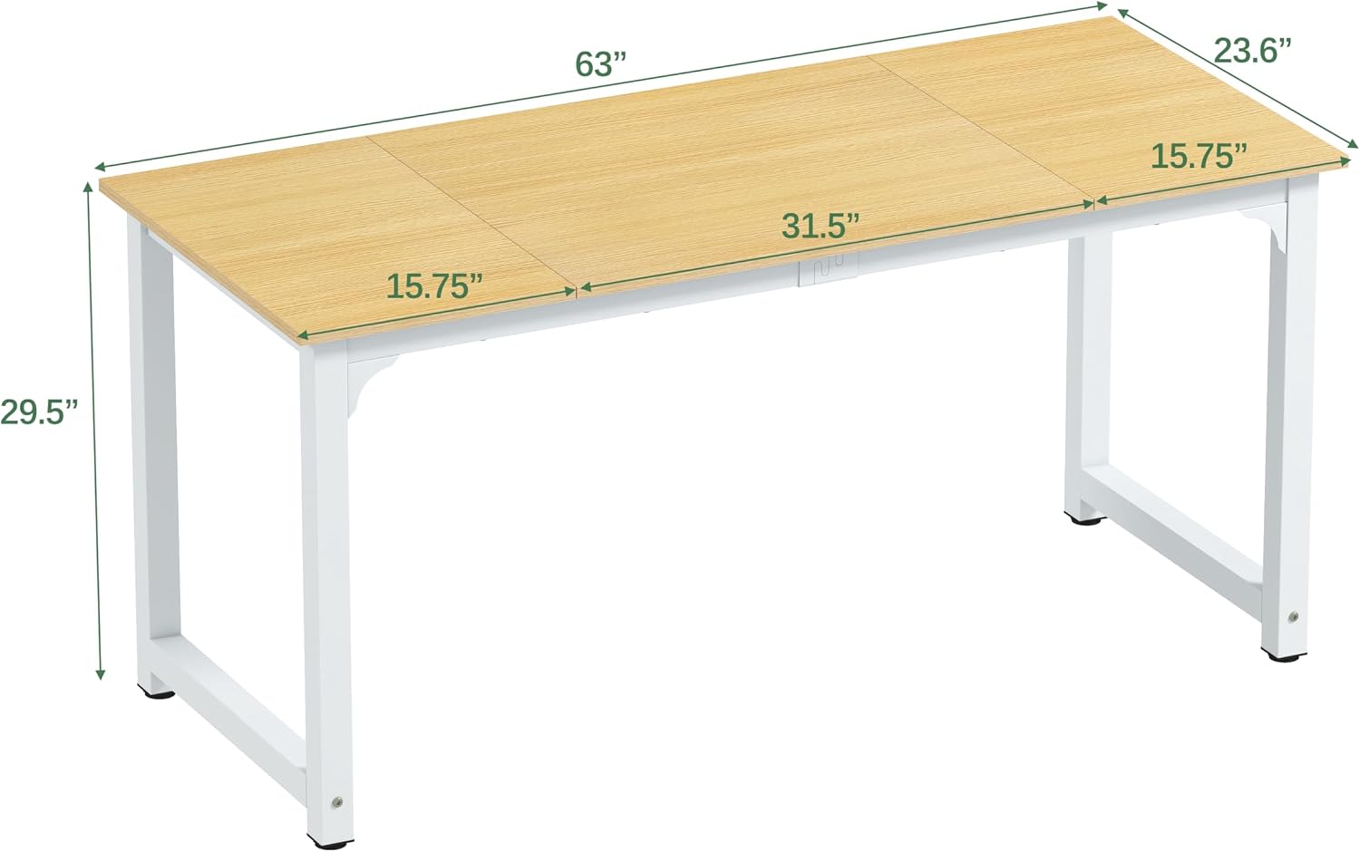 NSdirect Modern Computer Desk 63 Inch Large Office Desk, Writing Study Table for Home Office Desk Workstation Wide Metal Sturdy Frame Thicker Steel Legs, White