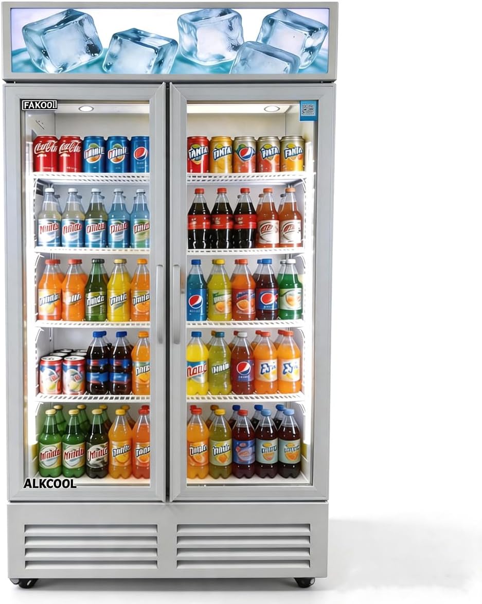 Commercial Refrigerator Display Cooler,White 2 Glass Doors Fridge With LED Light Adjustable Shelves,ETL Approval,40' Wide,Adjustable Shelves & Wheels Included
