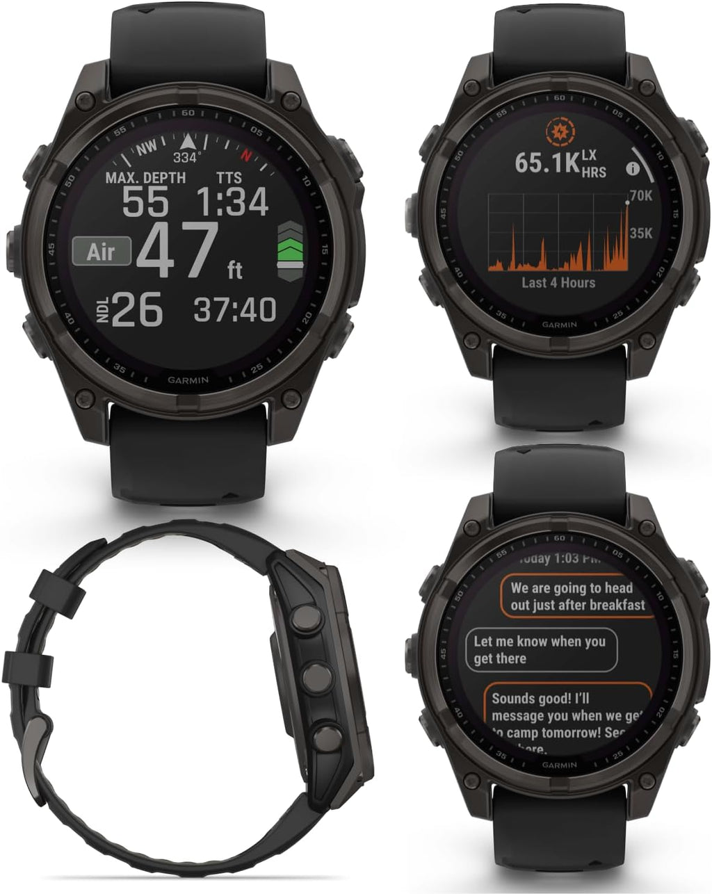 Garmin Fenix 8 47 mm, Multisport GPS Smartwatch, Solar, Sapphire, Carbon Gray DLC Titanium with Black/Pebble Gray Silicone, Built-in LED Flashlight, Voice Control White Earbuds Bundle