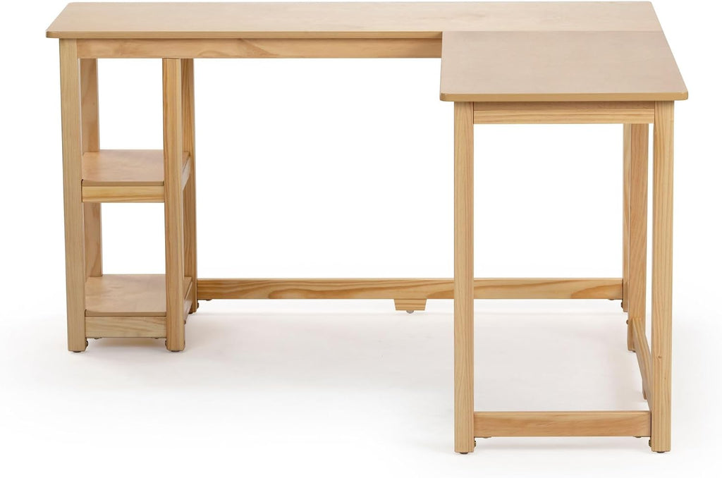 Plank+Beam Solid Wood Corner Desk with Shelves, L-Shaped Desk for Bedroom, Home Office Study Desk, 55.25 Inch