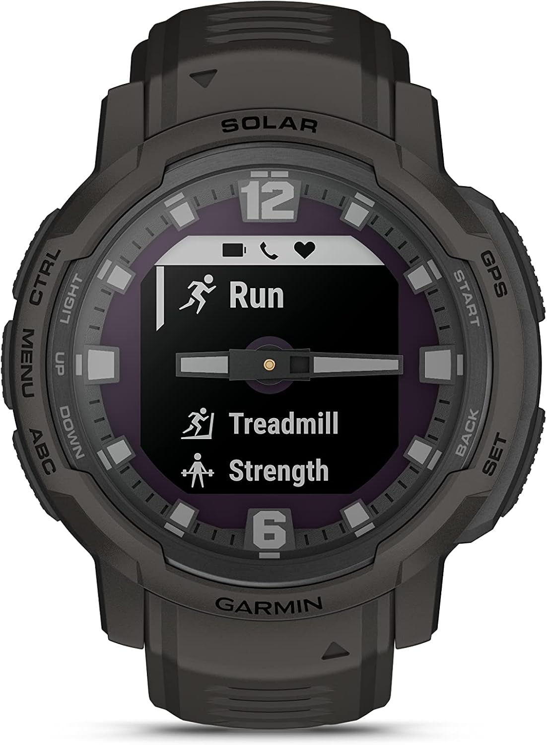 Garmin Instinct Crossover Solar, Rugged Hybrid Multisport GPS Smartwatch, Graphite | Heart Rate Monitor, Analog Hands, Digital Display, Up to 28 Day Battery Life with Signature Series Charging Bundle