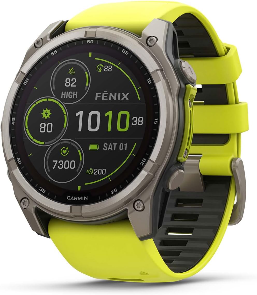 PlayBetter Garmin Fenix 8 Solar Sapphire (51mm, Titanium/Amp Yellow) Multisport GPS Smartwatch Bundle - 1.4' Touchscreen, Built-in LED Flashlight Portable Charger & Screen Protectors