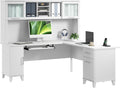 Bush Furniture Somerset L Shaped Desk with Hutch in White | Corner Computer Table with Drawers, Cabinets and Pullout Keyboard/Laptop Tray for Home Office