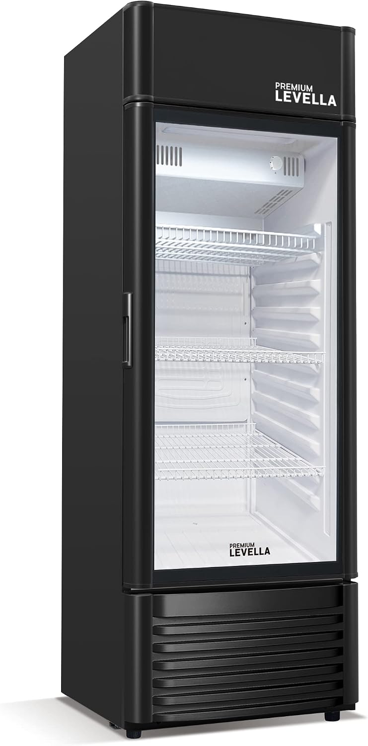 PremiumLevella PRF657DX Glass Door Display Refrigerator 6.5 cu ft Commercial Beverage Cooler Merchandiser With Customizable Lightbox
