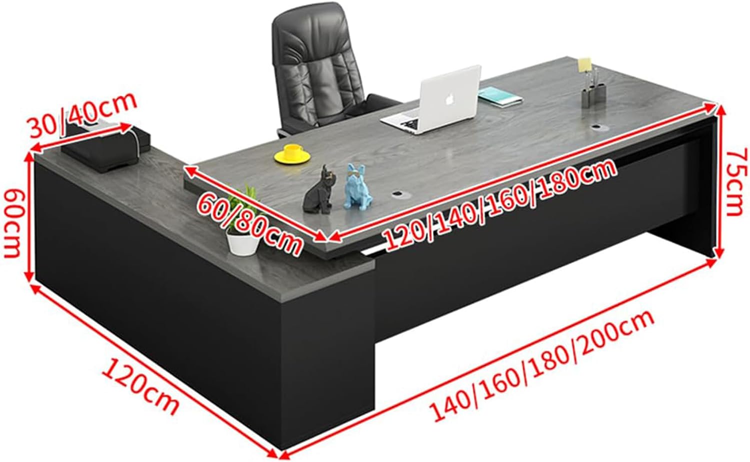 Office Computer Desk L-Shape with Wood Base - Executive U Shaped Desk, Home Office Furniture with Drawers and Storage Shelves (Black, 63' L x 24' W x 30' H)