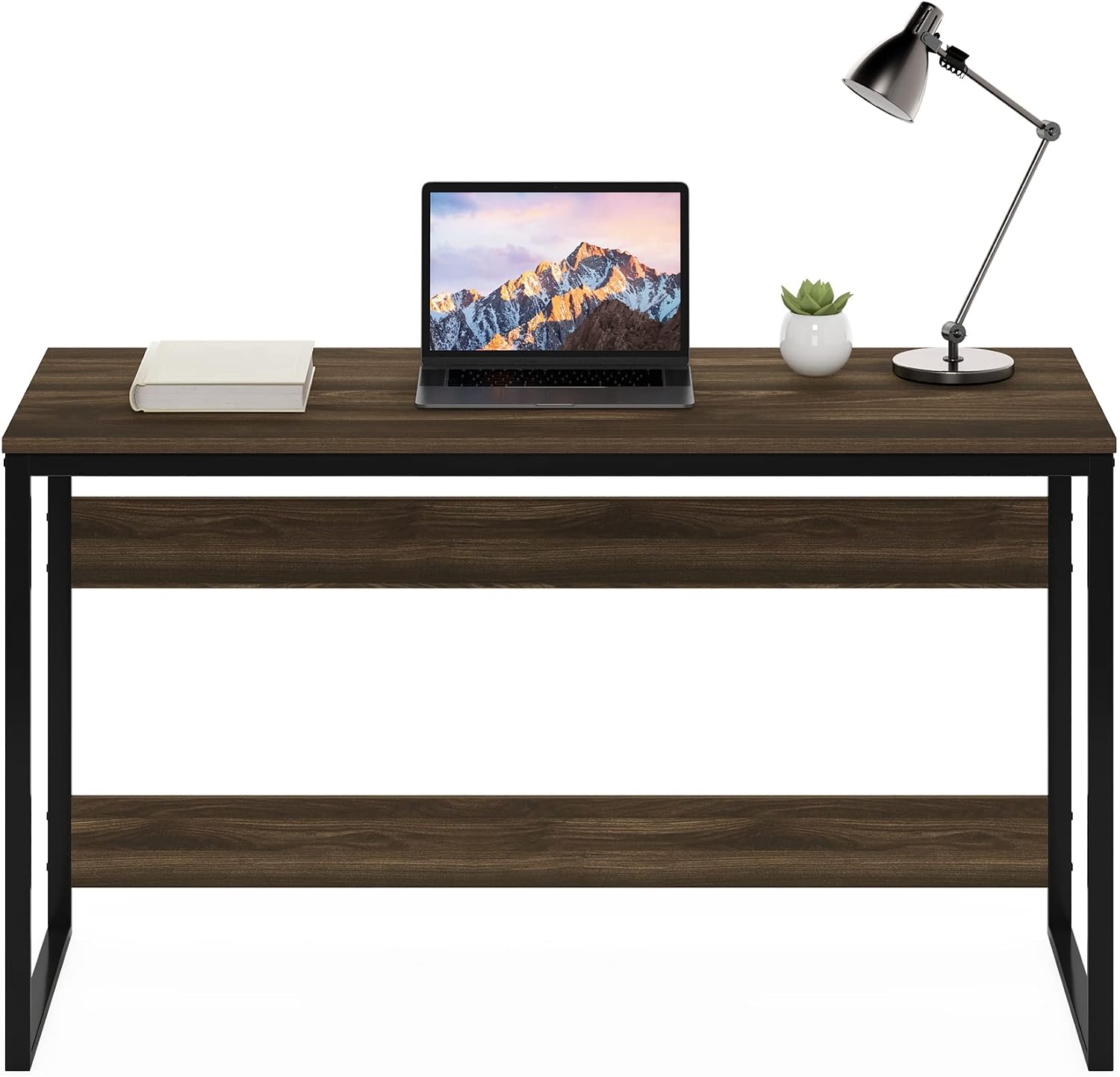 Furinno Moretti Computer Desk, Gaming Desk with Metal Frame, Office Desk, 52' Width, for Home Office, Gaming, Study, Brown Walnut