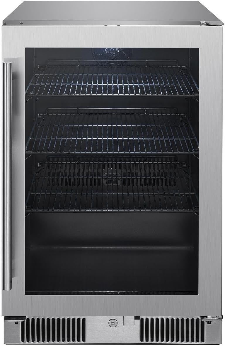 Blaze 20-Inch 4.5 Cubic Feet Outdoor Rated Beverage Cooler with Lock, Reversible Glass Door, Digital Thermostat, and Stainless Steel Exterior Finish - BLZ-GDBEV20-4.5