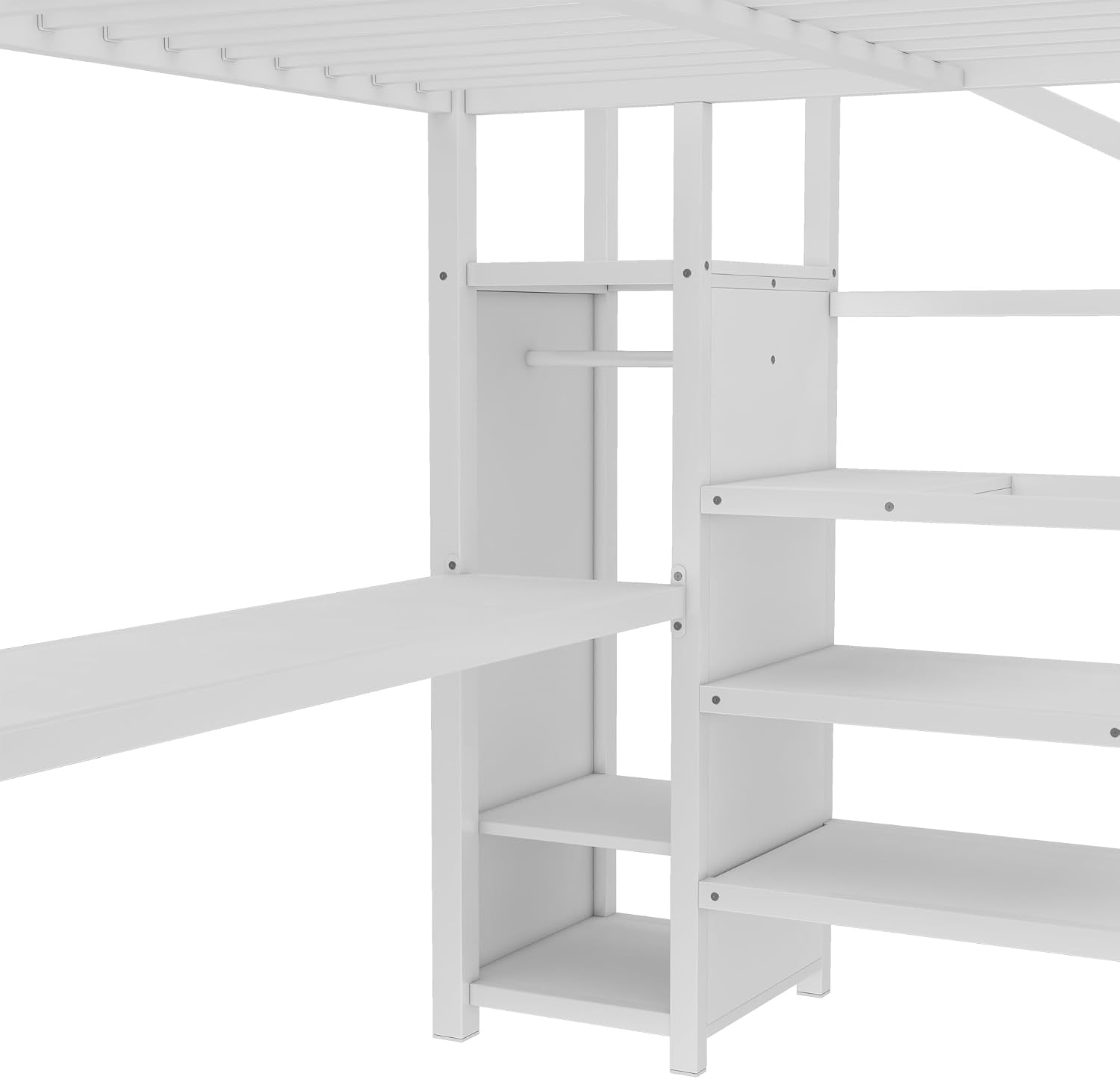 Metal Queen Size Loft Bed with Desk and Stairs,Heavy Duty Loft Bed Frame with Wardrobe and LED Lights for Adults,Teens,Kids,Space Saving,Queen Size,White