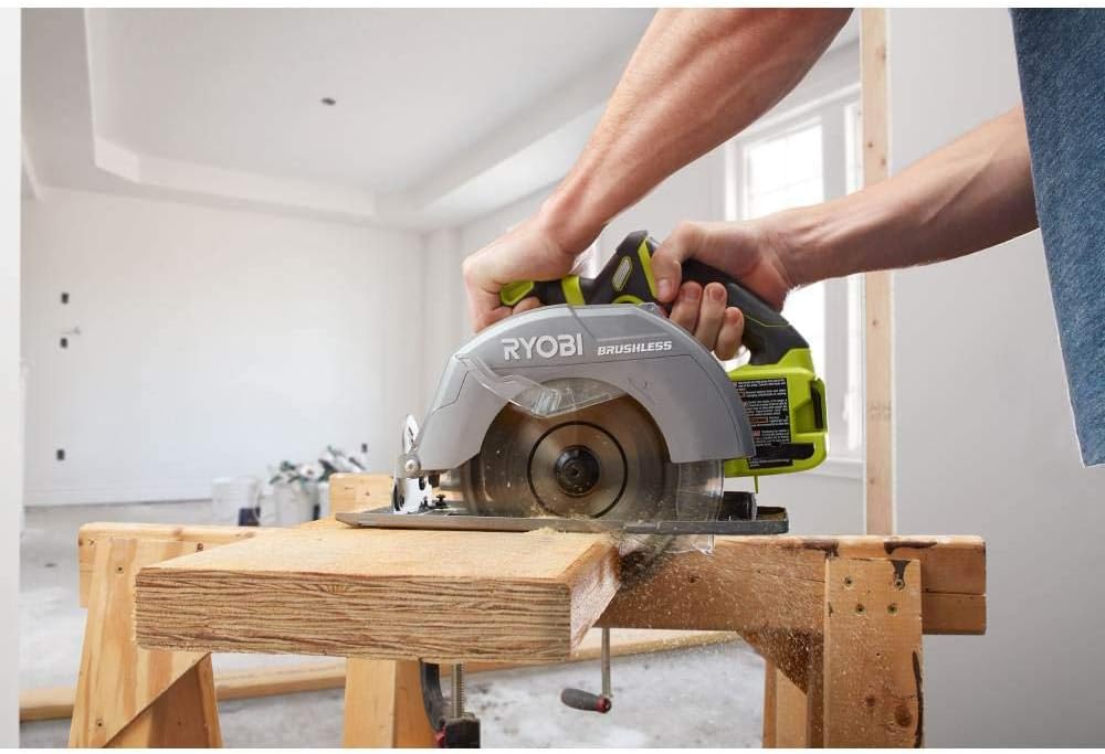 Ryobi P1837 18V One+ Cordless Brushless 3 Tool Combo Contractor Kit (9 pieces: Drill/Driver, Impact Driver, Circular Saw, 7-1/4 in Blade, Blade Wrench, Charger, 2.0 & 3.0 Ah Batteries, Bag)
