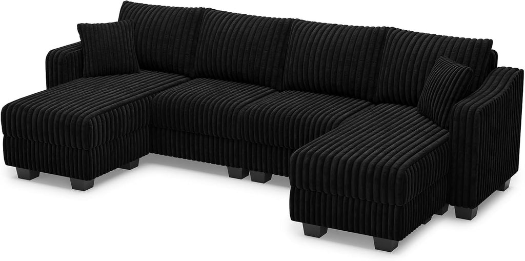 Belffin U Shaped Couch with Reversible Chaises Sectional Couches for Living Room Sectional Couch with Ottomans Corduroy (Black, U Shaped)