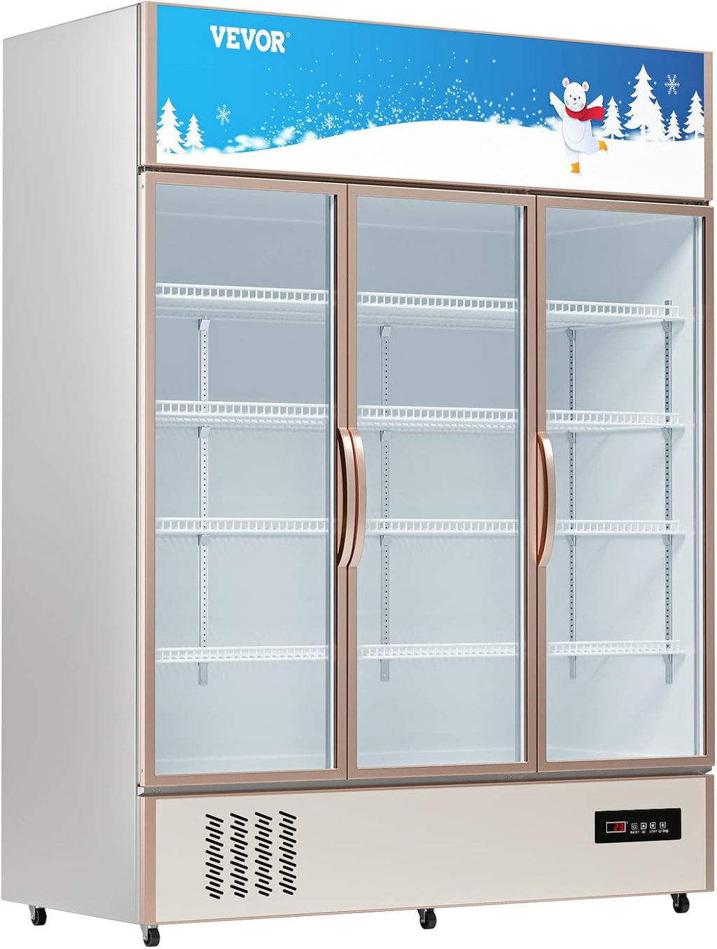 VEVOR Commercial Merchandiser Refrigerator Triple Glass Doors, Cubic Ft, Upright Display Beverage Cooler 79' Tall x 60' Width, Fridge with LED Lighting for Drink Wine Soda, Gold, 35 cu.ft