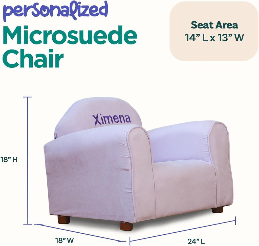 Keet Personalized Toddler Chair, Customize with Name, Soft Microsuede Upholstery, Embroidered Kids Armchair, Sturdy Wooden Frame, Easy to Clean, Ages 2–5, Gift-Ready Toddler Chair for Playrooms.