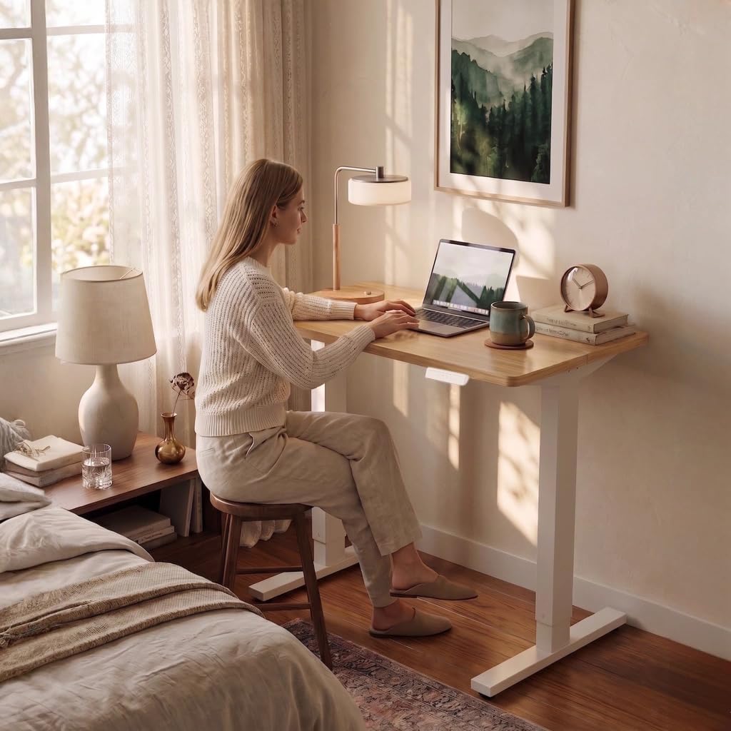 HUANUO Electric Standing Desk,48' x 24' Height Adjustable Desk, 4 Memory Height Settings, Sit to Stand Up Desk for Home Office, with Headphone Hook, Cable Manager, Natural