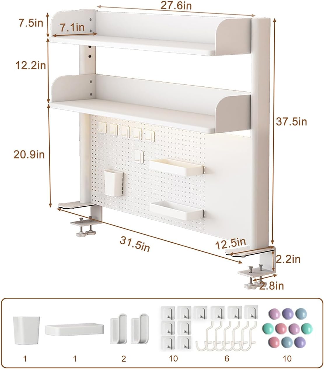 Clamp on Desk Shelf with Pegboard, Desktop Organization Bookshelf Storage Shelves for Home Office Dorm Gaming Desk, Space Saving Tabletop Display Rack