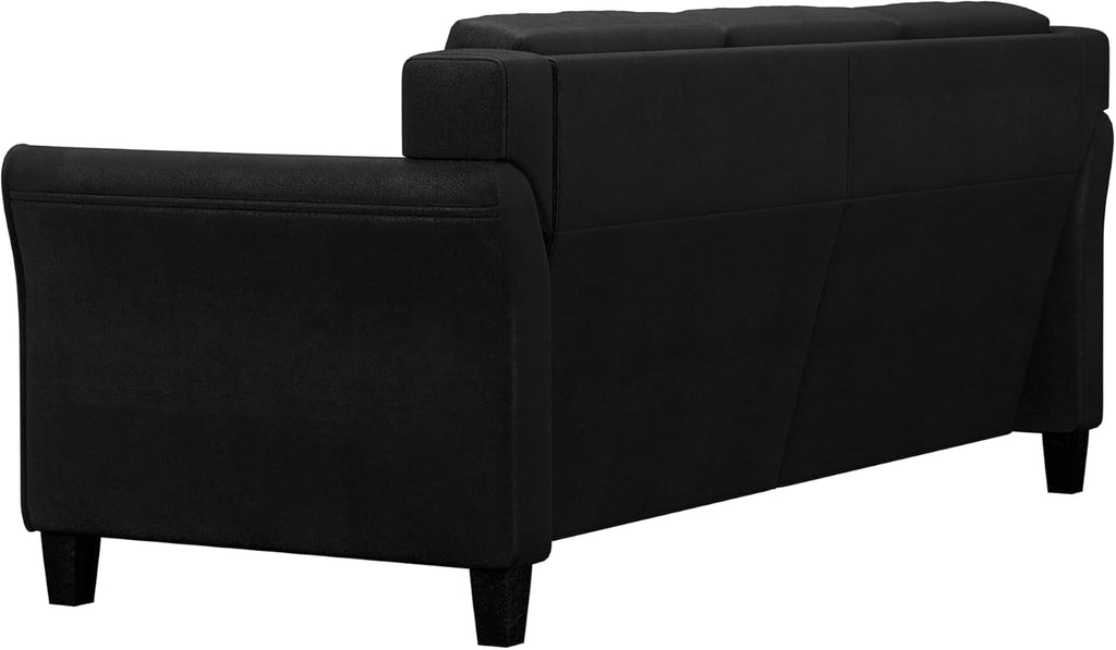 Studio Living Harrington 80.3' Sofa, Transitional Modern, Pocket Coil Comfort, Easy Assembly, Microfiber Fabric, Black