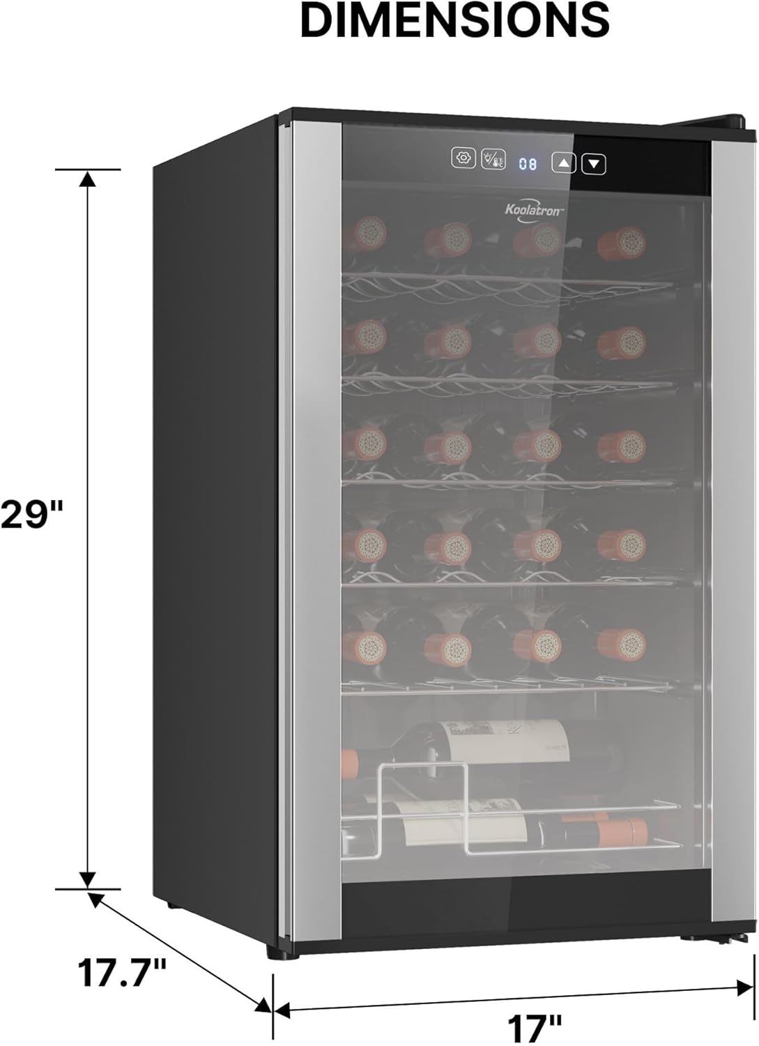 Koolatron 24 Bottle Wine Cooler Black Compressor Wine Fridge | 2.4 cu ft (68 L) Freestanding Wine Cellar | Red White & Sparkling Wine Storage | UV-Blocking Glass | Home Bar Kitchen Apartment Condo