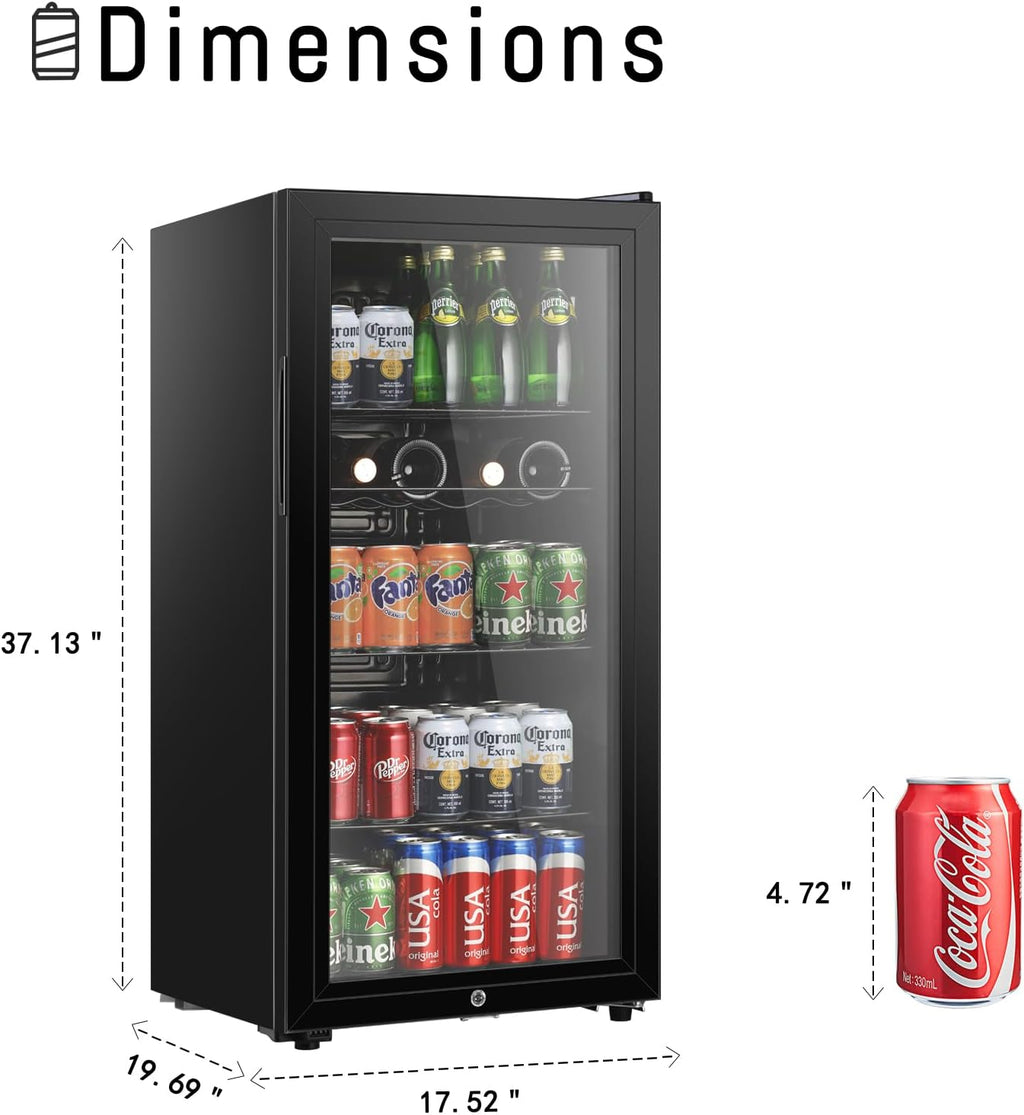 HAILANG 4.5 cu.ft Beverage Refrigerator Cooler, Mini Fridge with Glass Door for Beer Soda or Wine, Perfect for Home,Bar, Office