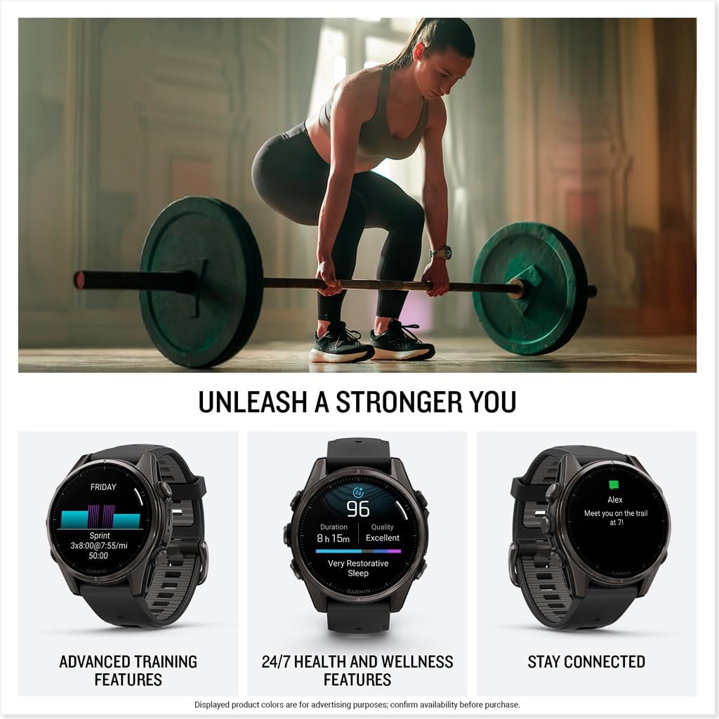 Garmin Fenix 8 Sapphire, 43mm Premium AMOLED Multisport GPS Smartwatch with inReach Technology, Health Tracking | Carbon Gray DLC Titanium/Pebble Gray with Signature Series Modern Power Stand