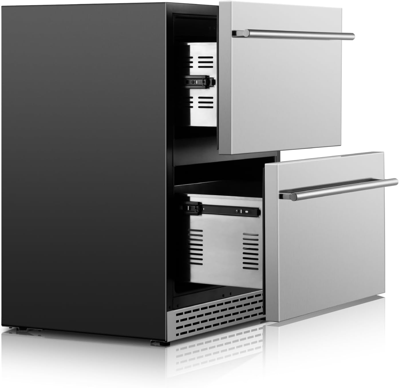 24 Inch Beverage Refrigerator, Under Counter Double Drawer Fridge for Drink Soda Beer, 37-64°F, Freestanding/Built-in Stainless Steel Beverage Cooler for Home Outdoor Commercial Use