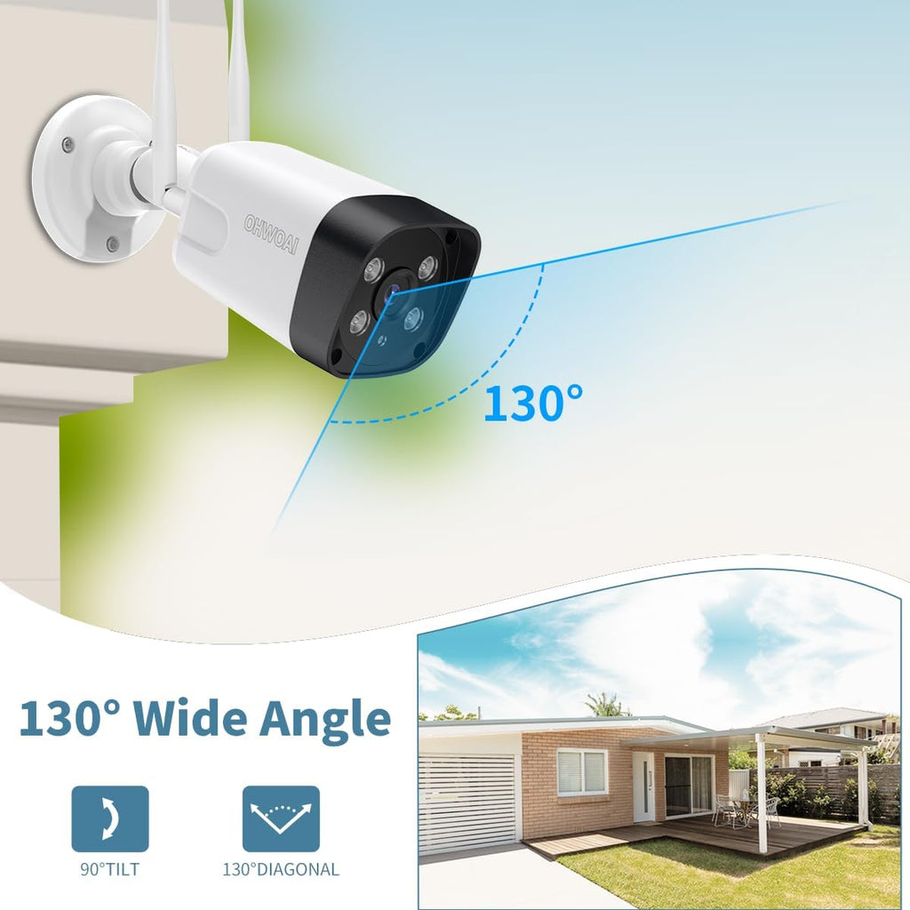 《2-Way Audio & 130°Wide Angle》Wireless Security Camera System Outdoor with 4-Antenna NVR, WiFi Cameras for Home Video Surveillance Systems