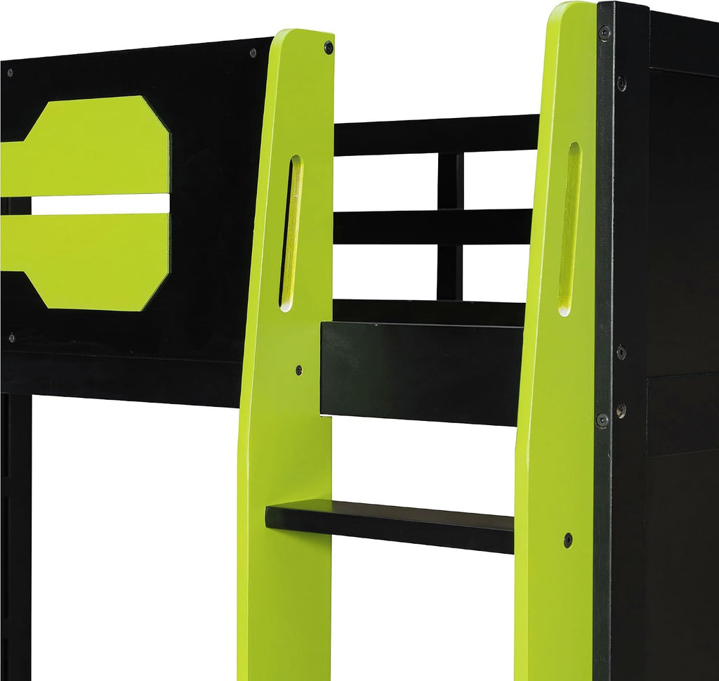 Virubi Twin Gaming Loft Bed with Desk and Storage Shelves & LED RGB Light, Gaming Bed Frame with Storage Shelves,Ladder and Guardrail for Teens Adults (Green,Twin)