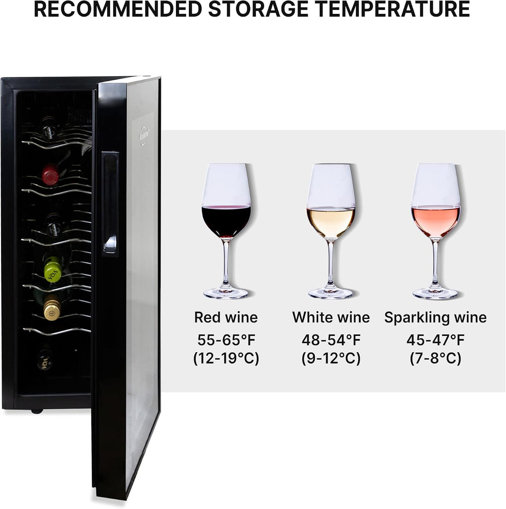 Koolatron Urban Series 12 Bottle Wine Cooler, Thermoelectric Wine Fridge, 1 cu. ft. Freestanding Wine Refrigerator for Home Bar, Small Kitchen, Apartment, Condo, Cottage, RV