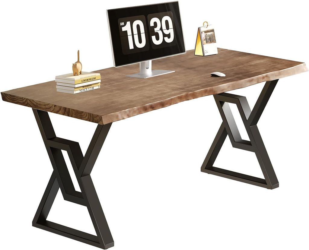 Sihtengxxhongs Rustic Brown 55-inch Solid Wood Computer Desk - Modern Gaming Workbench for Home Office, Modern Simple Design, Ideal for Study, Writing, Dining