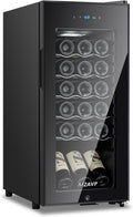 Mini Wine Fridge-Black, 18 Bottles Low Noise Compressor Wine Cooler, Freestanding Wine Cellar with Glass Door and Digital Temperature Control, 14 Inch Wine Refrigerator for Bar, Home & Office