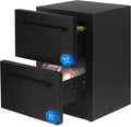 24Inch Double Drawer Refrigerator with Freezer,Under Counter Beverage Fridge for Indoor Outdoor Kitchen, Waterproof Black Stainless Steel Freezer for Freshness & Freezing Meat (-0.4℉ to 50℉)