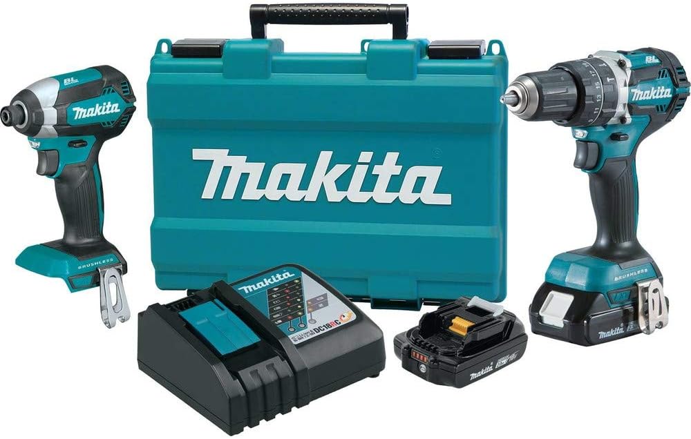 Makita XT269R 18V LXT Lithium-Ion Compact Brushless Cordless 2-Pc. Combo Kit (2.0Ah), Blue