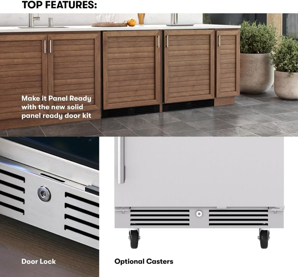 Zephyr Presrv 24 Inch Outdoor Wine Fridge & Beverage Refrigerator Single Zone Under Counter - Drink Chiller Freestanding Stainless Steel Door - 136 cans (Single-Zone Outdoor Wine & Beverage Cooler)