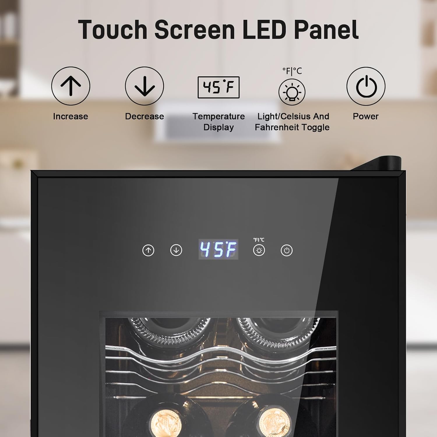 Tylza 12 Bottles Wine Fridge, Wine Cellar with Powerful Compressor, LED Touchscreen, Low-E Tempered Glass Door, Lock, Wine Cooler Refrigerator for Red, White, Champagne or Sparkling Wine, Black
