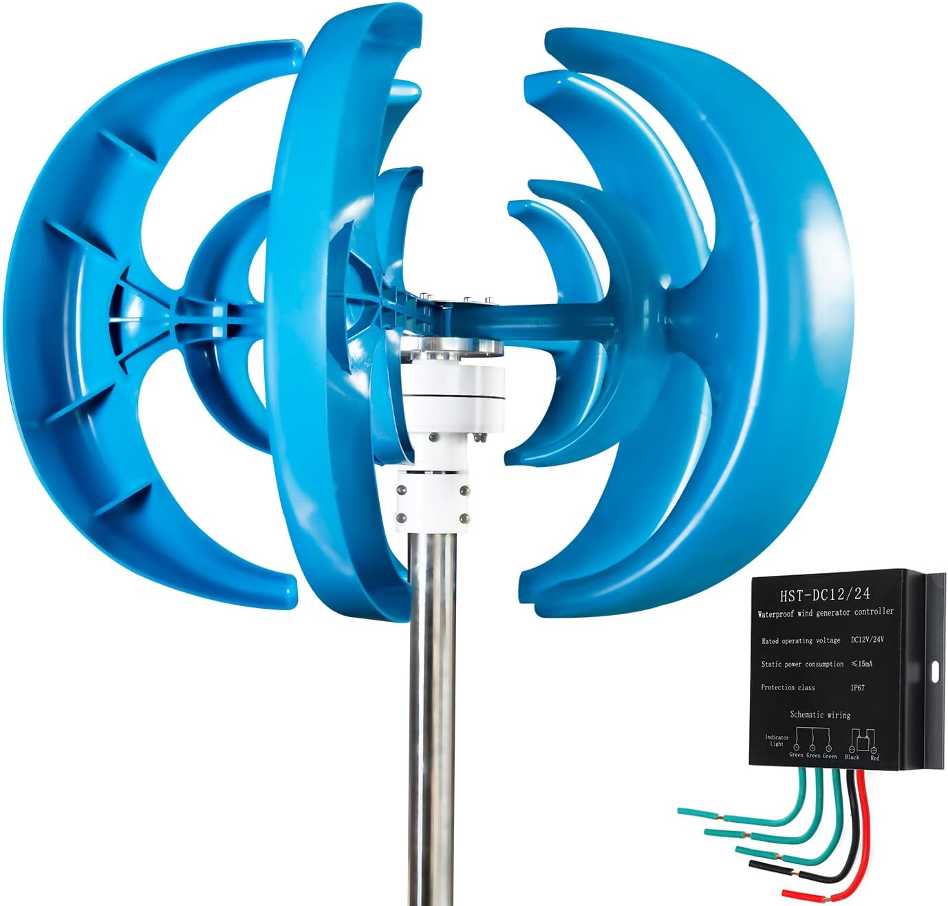 1000W-3000W Vertical Wind Turbine Generator, 5 Blades Home Use Wind Turbine Low Noise for Garden Home12v 24V 48V (with Controller)