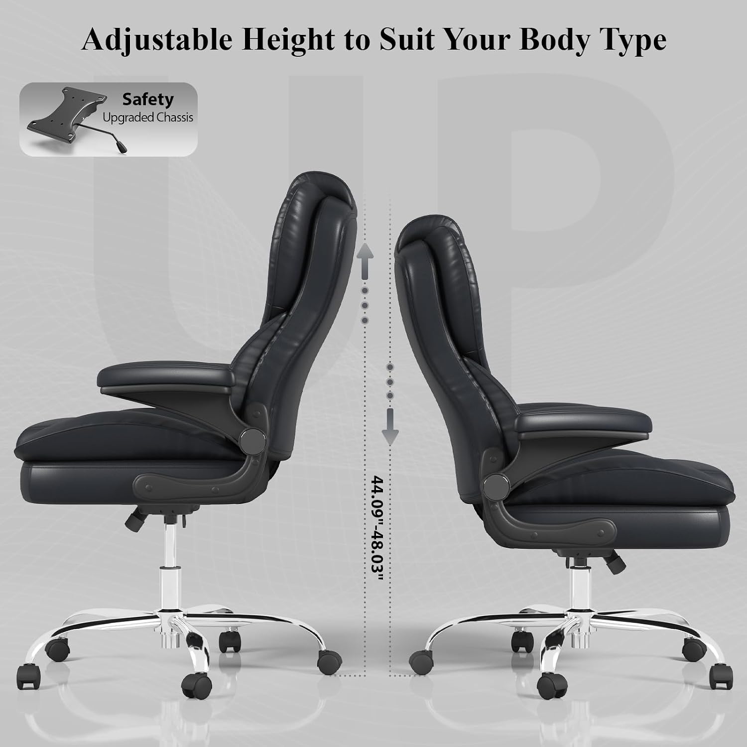 Office Desk Chair, Executive Leather Office Chair, High Back Ergonomic Home Desk Chair with Padded Flip-up Arms, Big and Tall Computer Chair with Rocking Function, 360°Swivel Free, Black